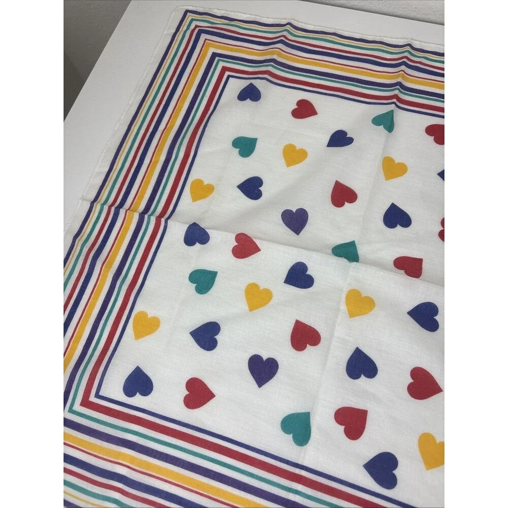Vintage 80s/90s Hankerchief Hearts/Bright Colors Fast Color RN50811 Made Japan